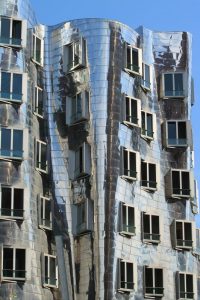 facade, building, architecture, house, window, reflection, germany, glass, house facade, dusseldorf, gehry house, reflections, stained glass window, glittering, metal